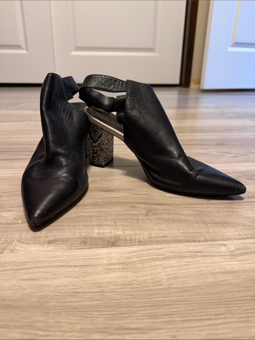 Calvin Klein Black Pointed-Toe Slingback Heels with Textured Block Heel
